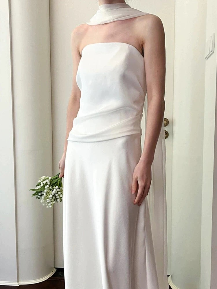 Unique Mermaid Strapless Pleats Satin Wedding Dresses Brides Dress