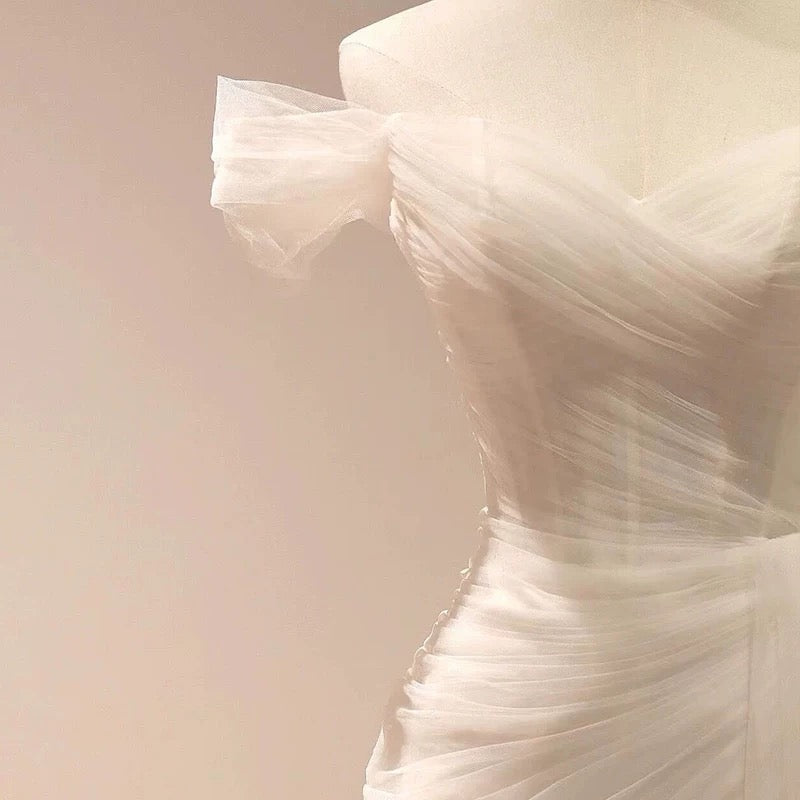 Timeless Mermaid Off The Shoulder Tulle White Wedding Dresses