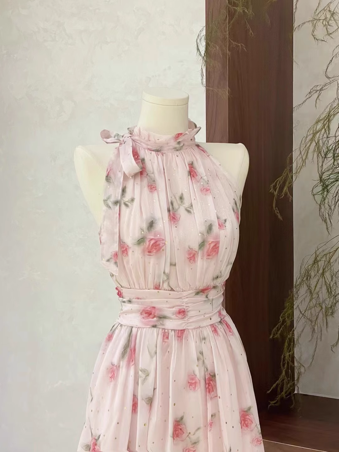 Cute A line Scoop Pink Chiffon Flora Holiday Dresses Short Birthday Dress