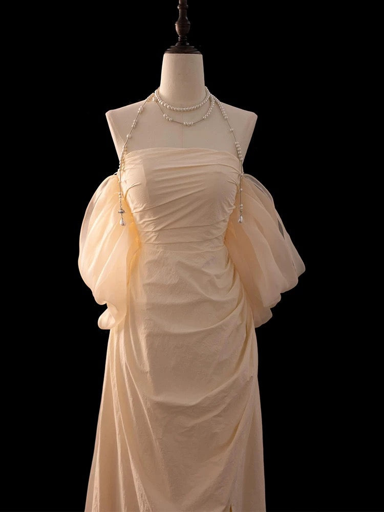 Pretty Mermaid Off The Shoulder Short Sleeves Long Prom Dress Evening Dress Formal Dress