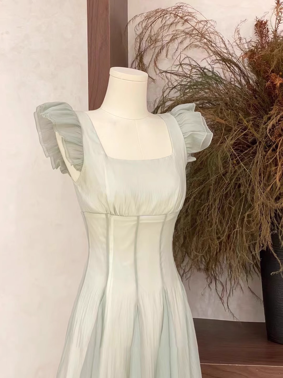Chic A Line Square Neckline Chiffon Mint Green Women's Holiday Dresses