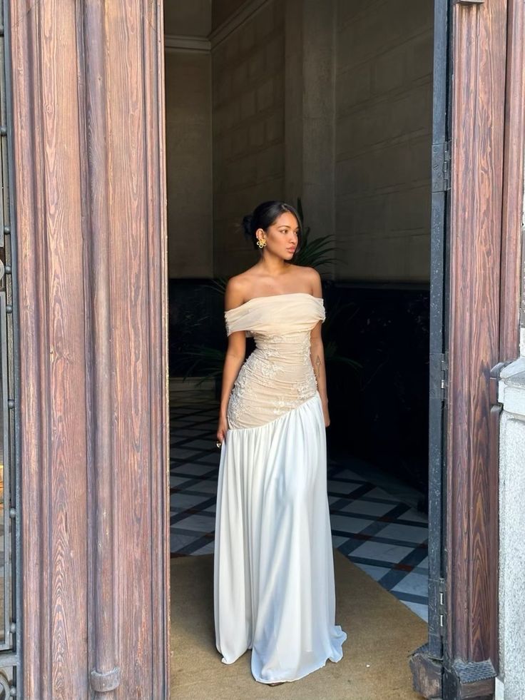 Pretty Mermaid Off The Shoulder Long Champagne Prom Dress Evening Dress Formal Dress