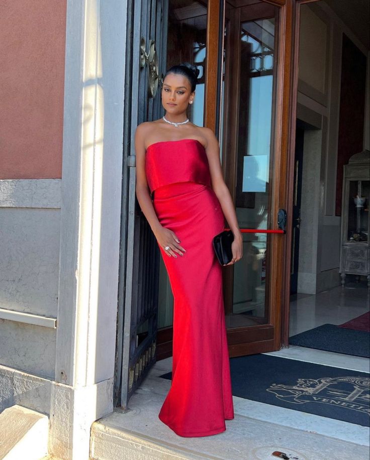 Fancy Mermaid Strapless Neckline Red Long Prom Dress Evening Dress Formal Dress