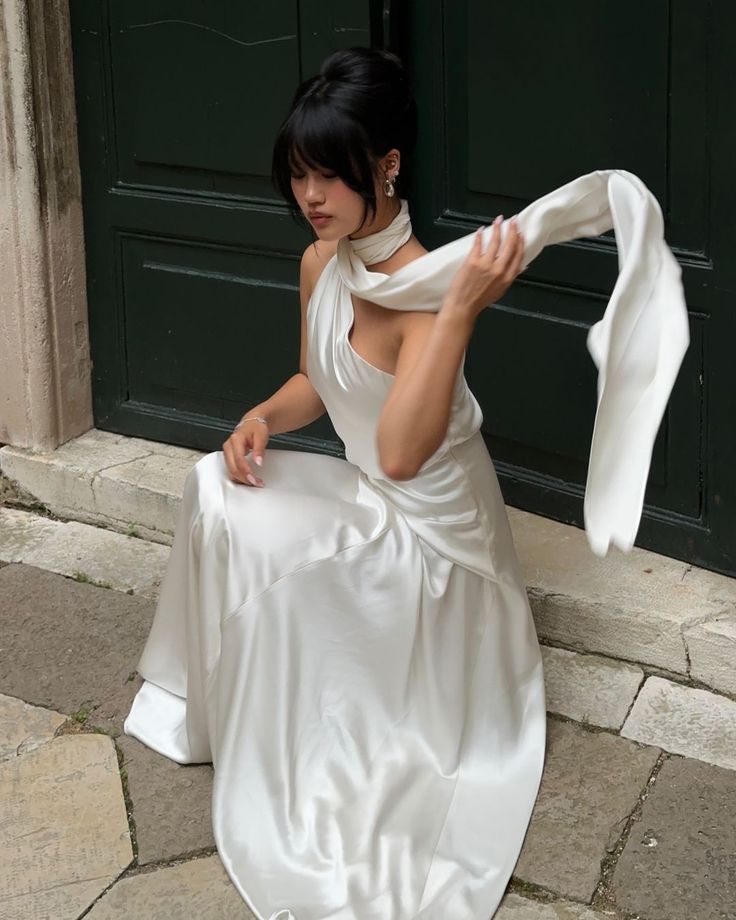 Simple Mermaid High Neckline White Party Dress Long Prom Dresses