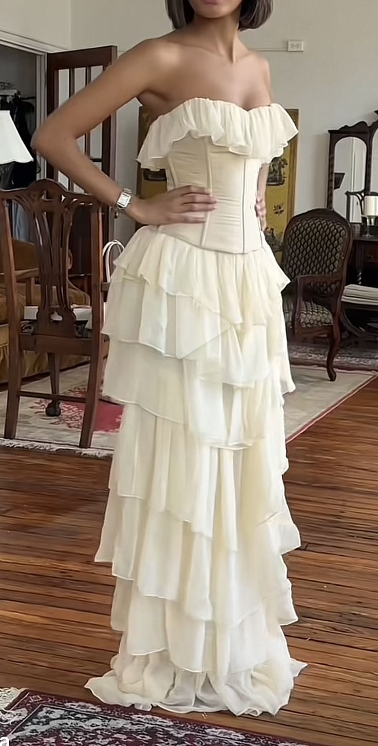 Gorgeous A-Line Strapless Chiffon Long Prom Dresses Formal Evening Dress