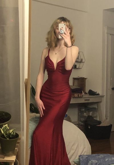 Burgundy mermaid long prom dress spaghetti straps simple prom dress