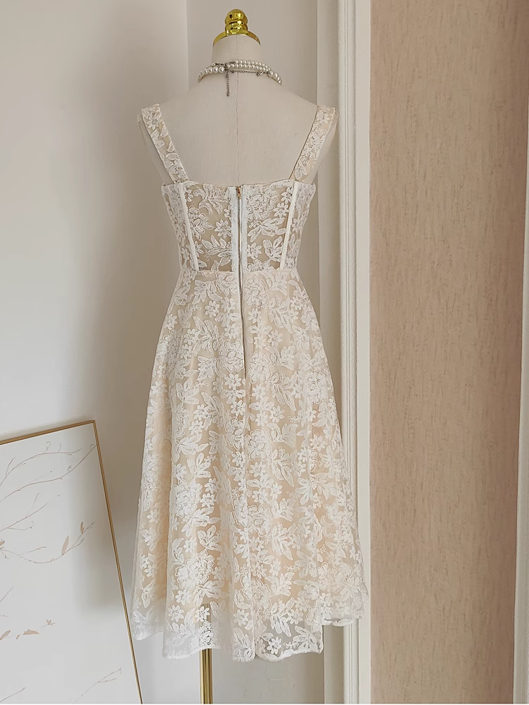 Sexy A Line Spaghetti Straps Tulle Lace White Women's Holiday Dresses