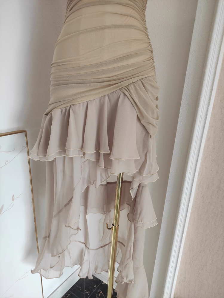 Sexy Sheath Strapless Champagne High Low Women's Holiday Dresses Birthday Outfits