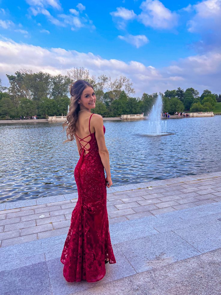 Pretty Mermaid Spaghetti Straps Burgundy Backless Prom Dresses Long Party Dress