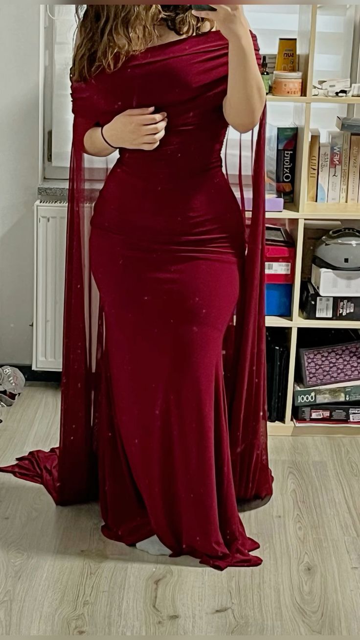 Sexy Mermaid Off The Shoulder Short Sleeves Burgundy Long Prom Dresses Party Dress