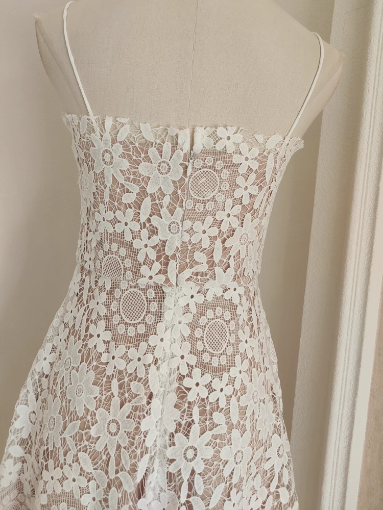 Sexy A Line Spaghetti Straps Tulle Lace White Women's Holiday Birthday Dresses