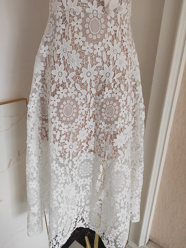 Sexy A Line Spaghetti Straps Tulle Lace White Women's Holiday Birthday Dresses