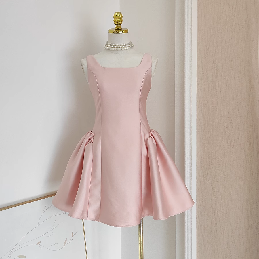 Cheap A line Straps Light Pink Satin Short Homecoming Dresses Birthday Outfits
