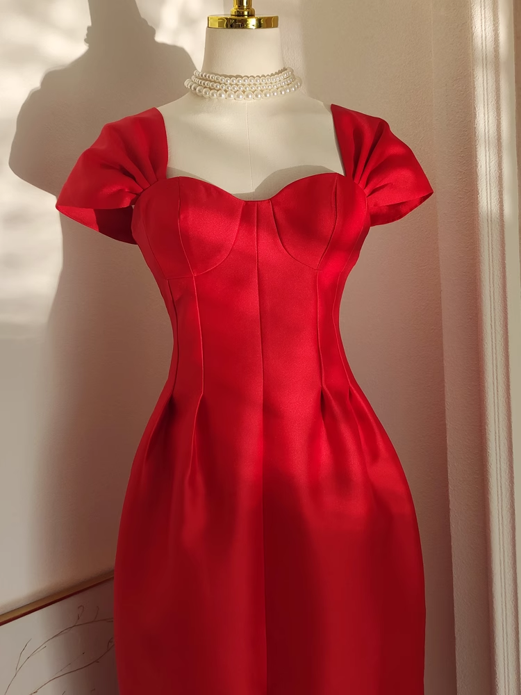 Sexy A line Sweetheart Red Satin Knee Length Homecoming Dresses Birthday Outfits