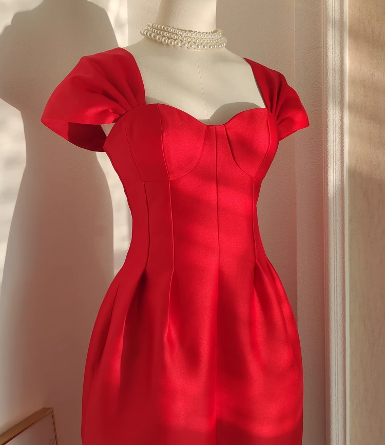 Sexy A line Sweetheart Red Satin Knee Length Homecoming Dresses Birthday Outfits