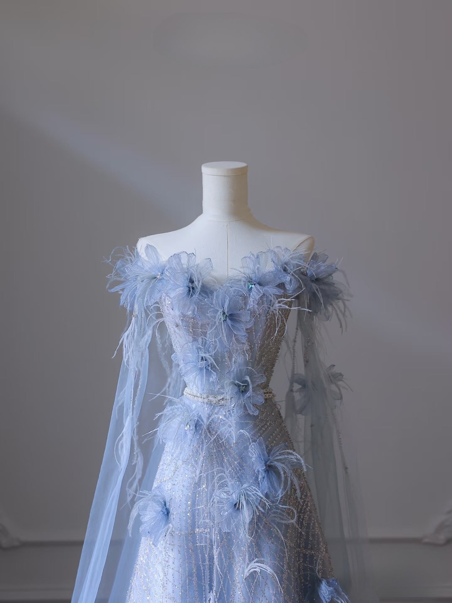 Pretty A Line Off The Shoulder Floor-length Blue Sequin Short Sleeves Evening Dress Prom Dresses