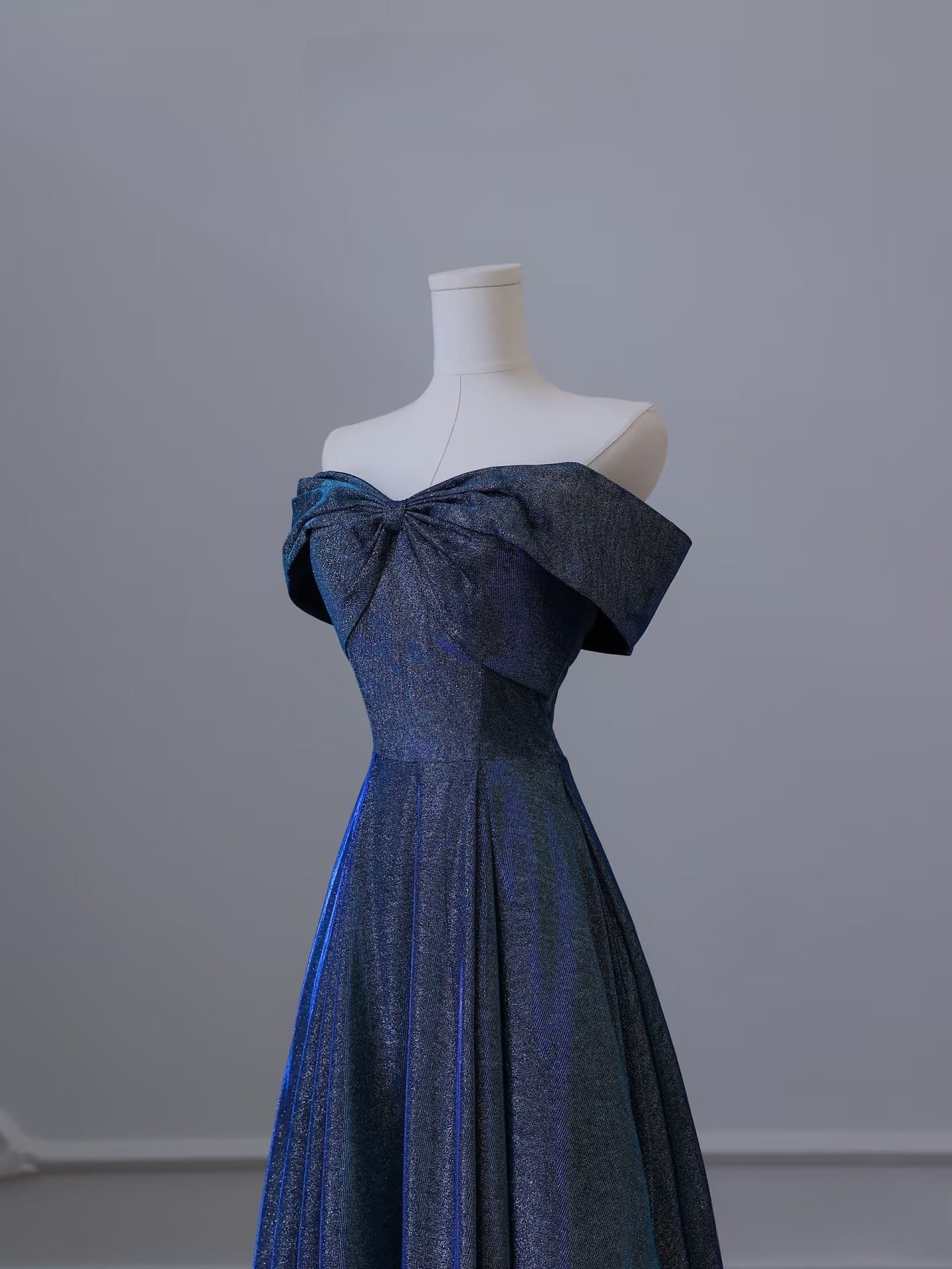 Pretty A Line Off The Shoulder Blue Sequin Long Prom Dresses Evening Gowns