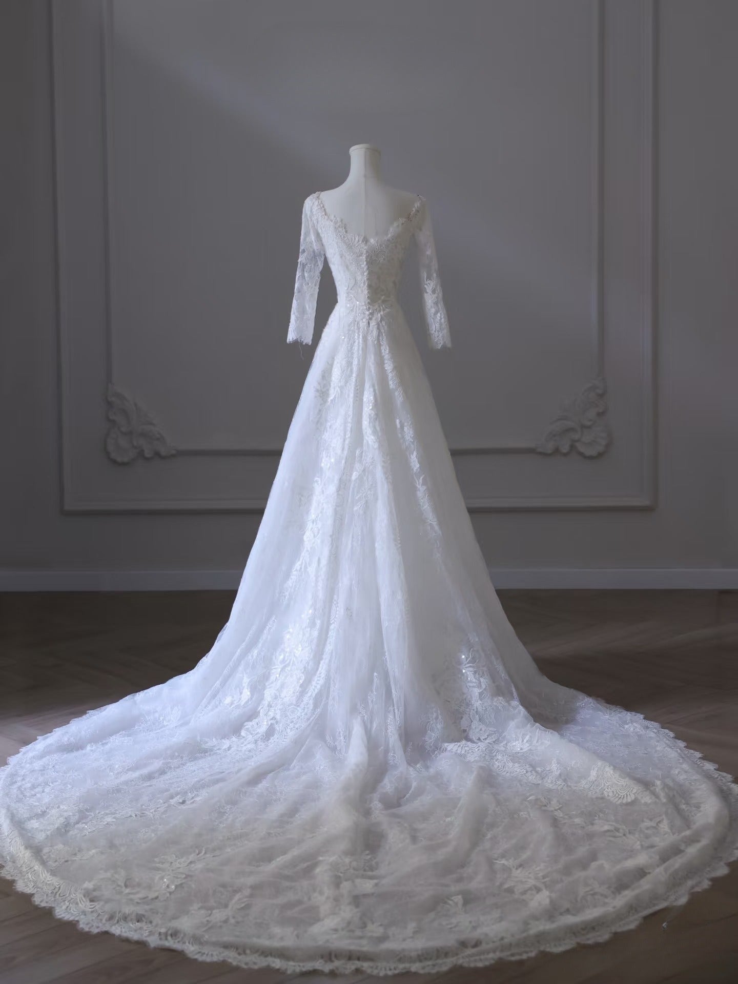Timeless A line V Neckline White Lace Long Sleeves Wedding Dresses Bridal Dress