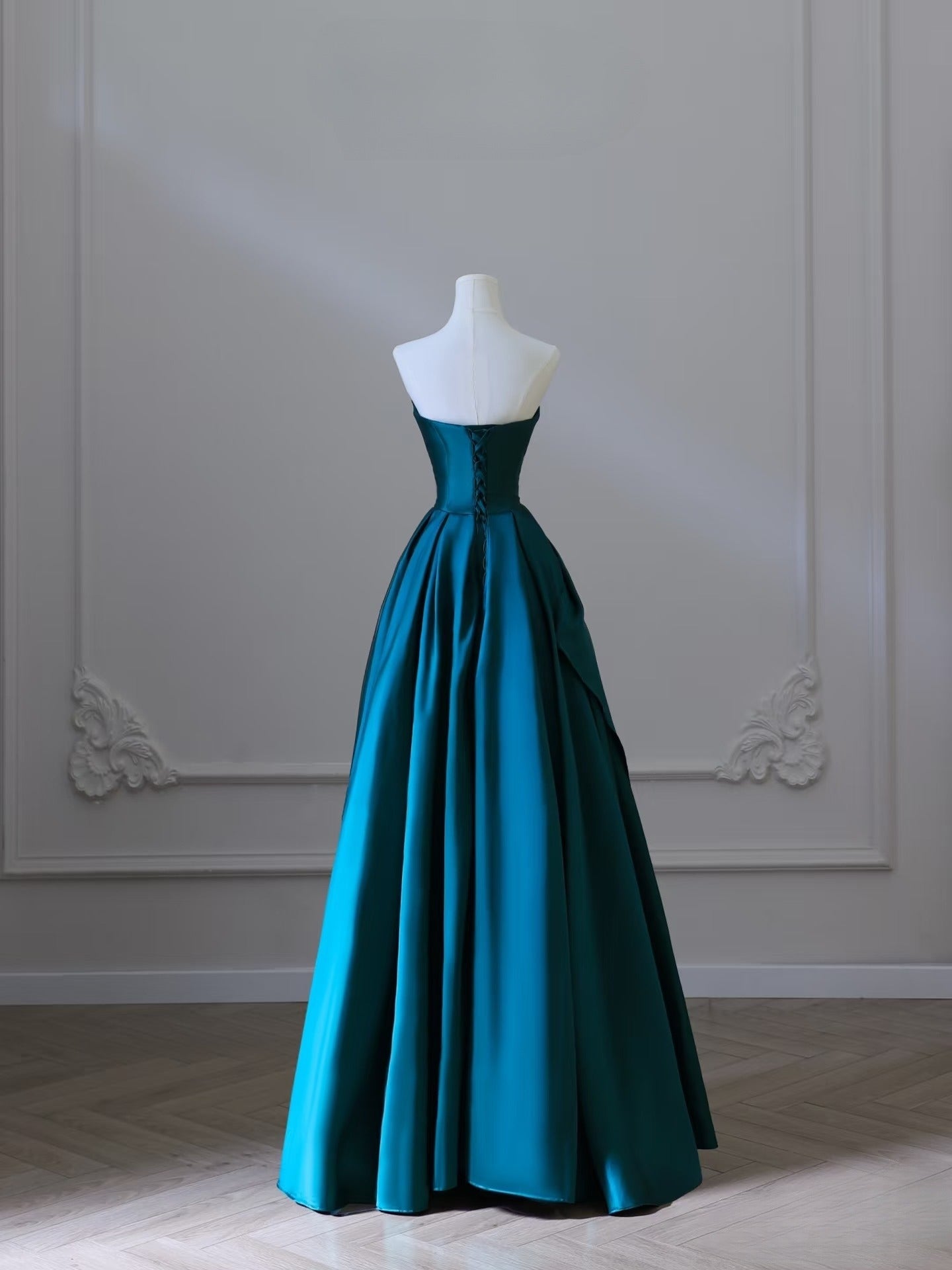 Pretty A Line Strapless Satin Ruffles Long Prom Dresses Formal Evening Dress