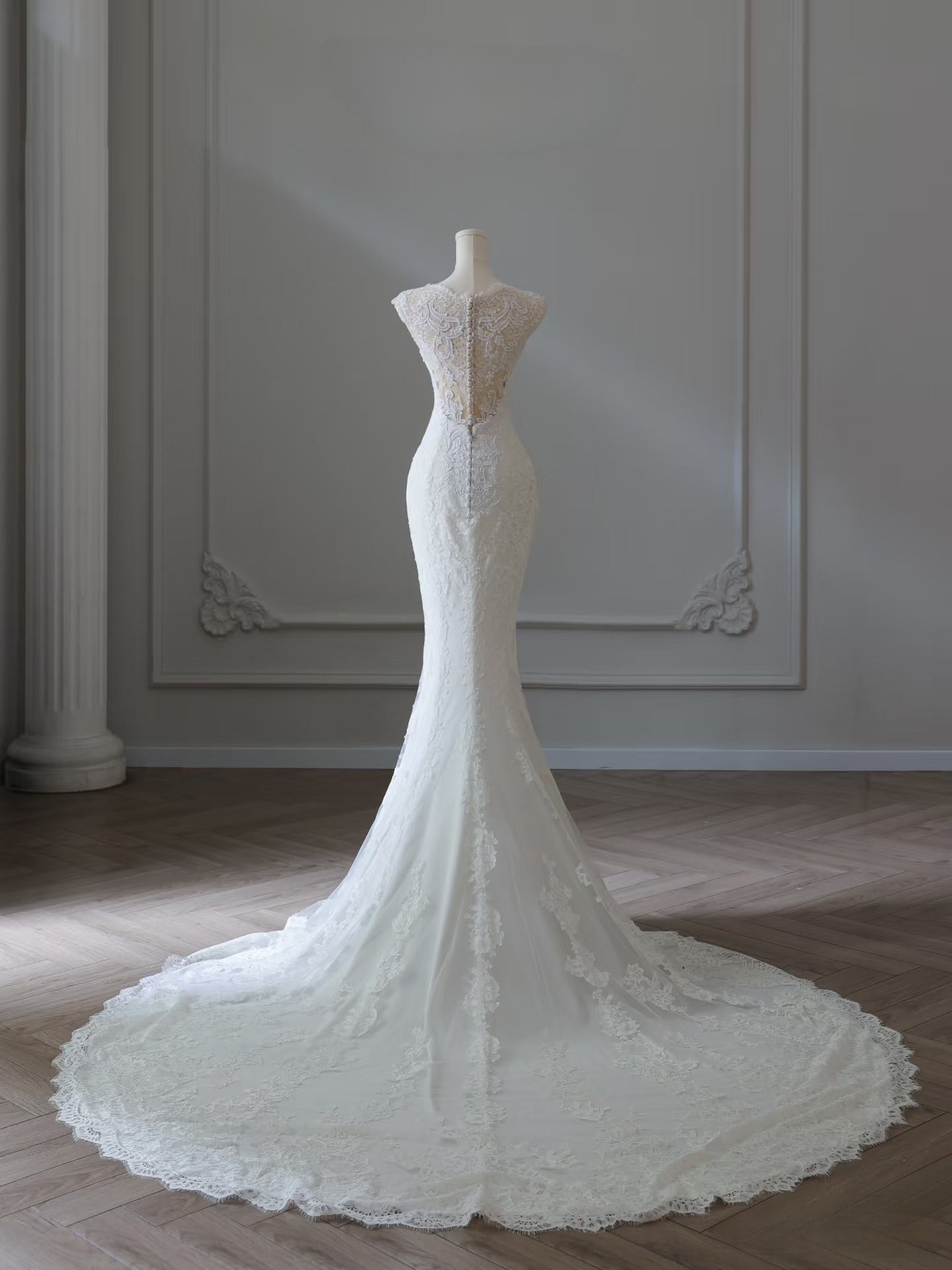 Timeless Mermaid V Neckline White Lace Wedding Dresses Bridal Dress