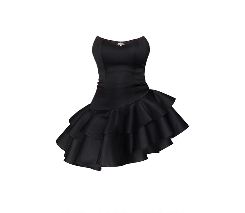 Cute A line Strapless Black Vacation Dresses Short Satin Birthday Dress
