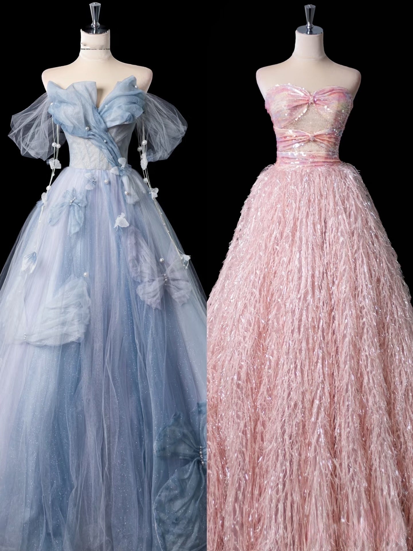 Pretty A Line Off The Shoulder Blue Tulle Long Prom Dresses Formal Evening Dress