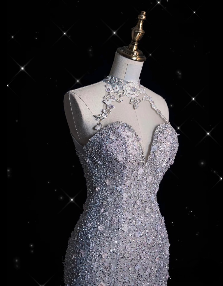 Timeless Mermaid High Neckline Sequin Ruffles Long Wedding Dresses Bridal Dress