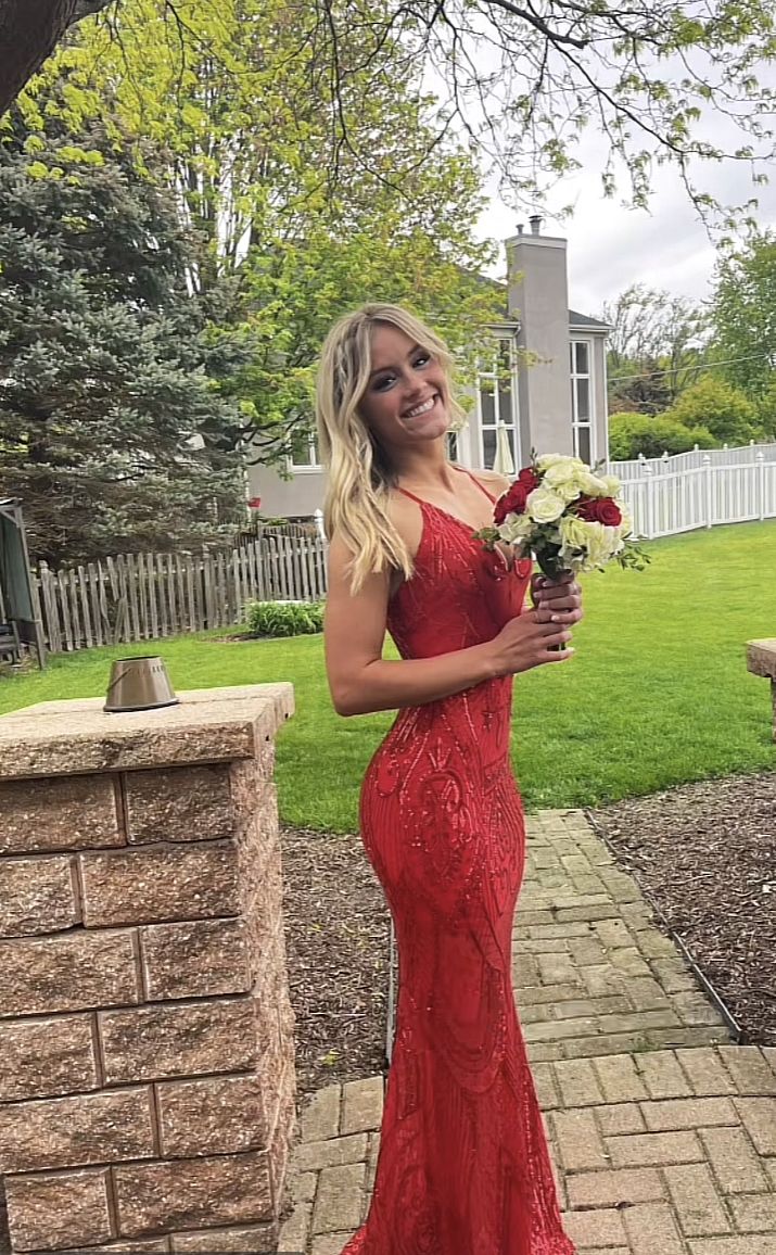 Beautiful Mermaid Spaghetti Straps Red Sequin Long Party Dresses Prom Dress