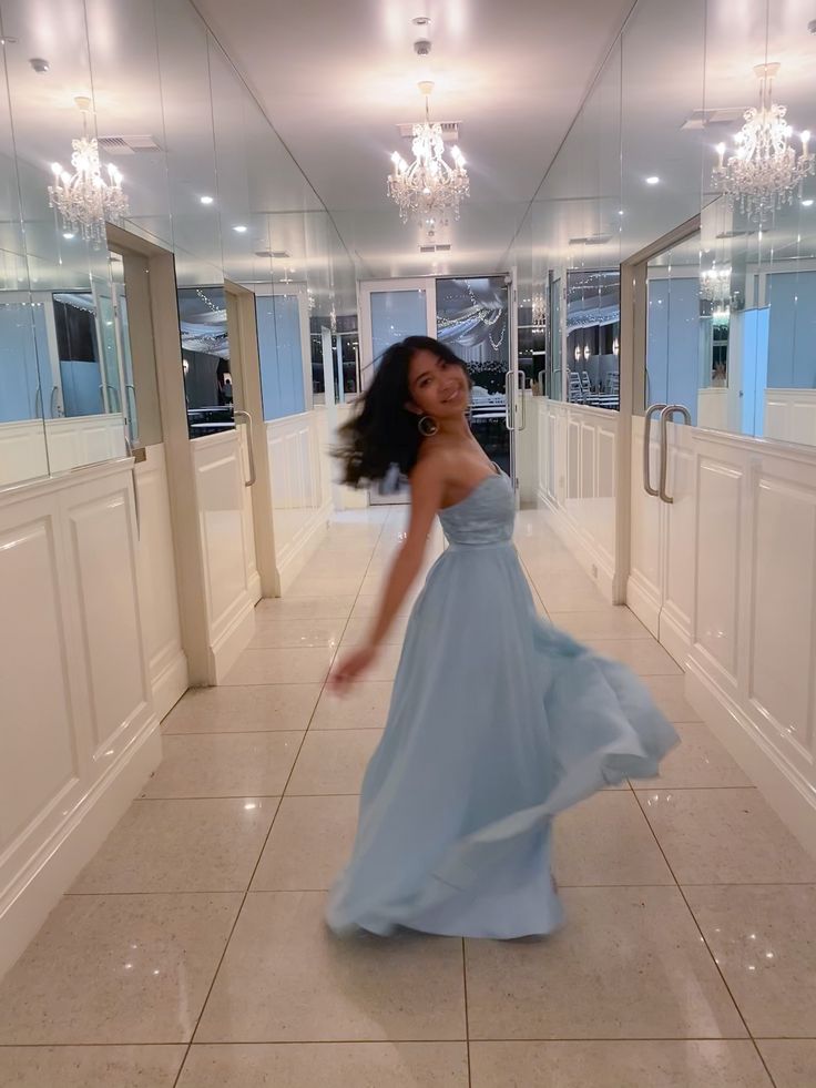 Sexy A Line Strapless Maxi Long Party Light Blue Prom Dresses Evening Dress