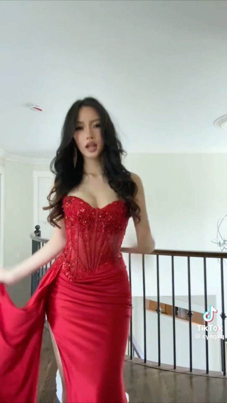 Pretty Mermaid Spaghetti Straps Slit Red Satin Prom Dresses Long Party Dress