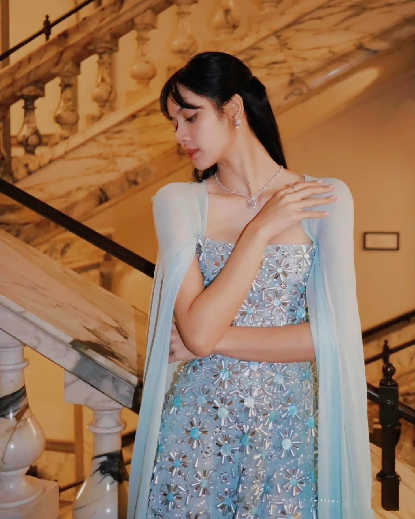 Classy A line Strapless Sleeveless Chiffon Light Sky Blue Long Prom Dresses