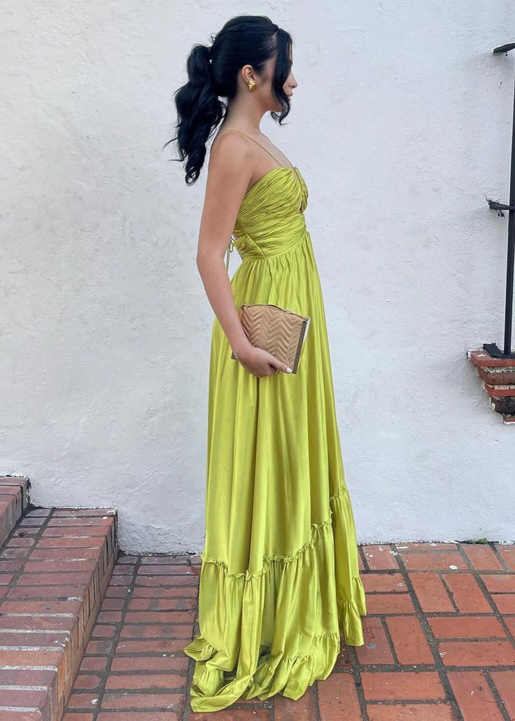Pretty A Line Halter Green Long Satin Prom Dresses Formal Evening Dress