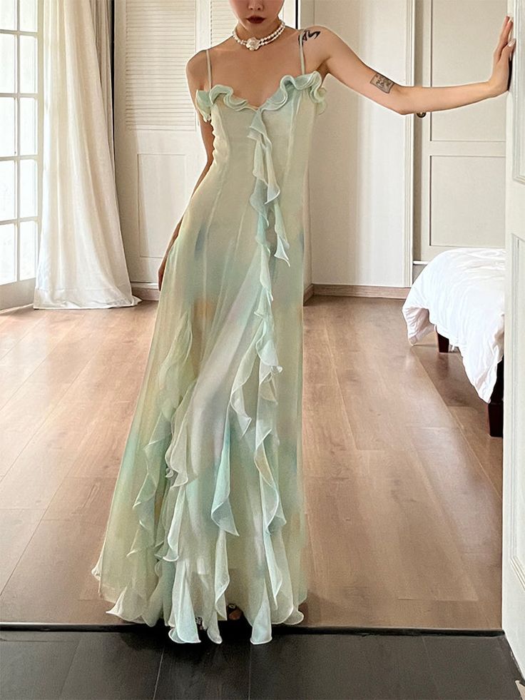 Beautiful Mermaid Spaghetti Straps Green Long Party Dresses Prom Dress