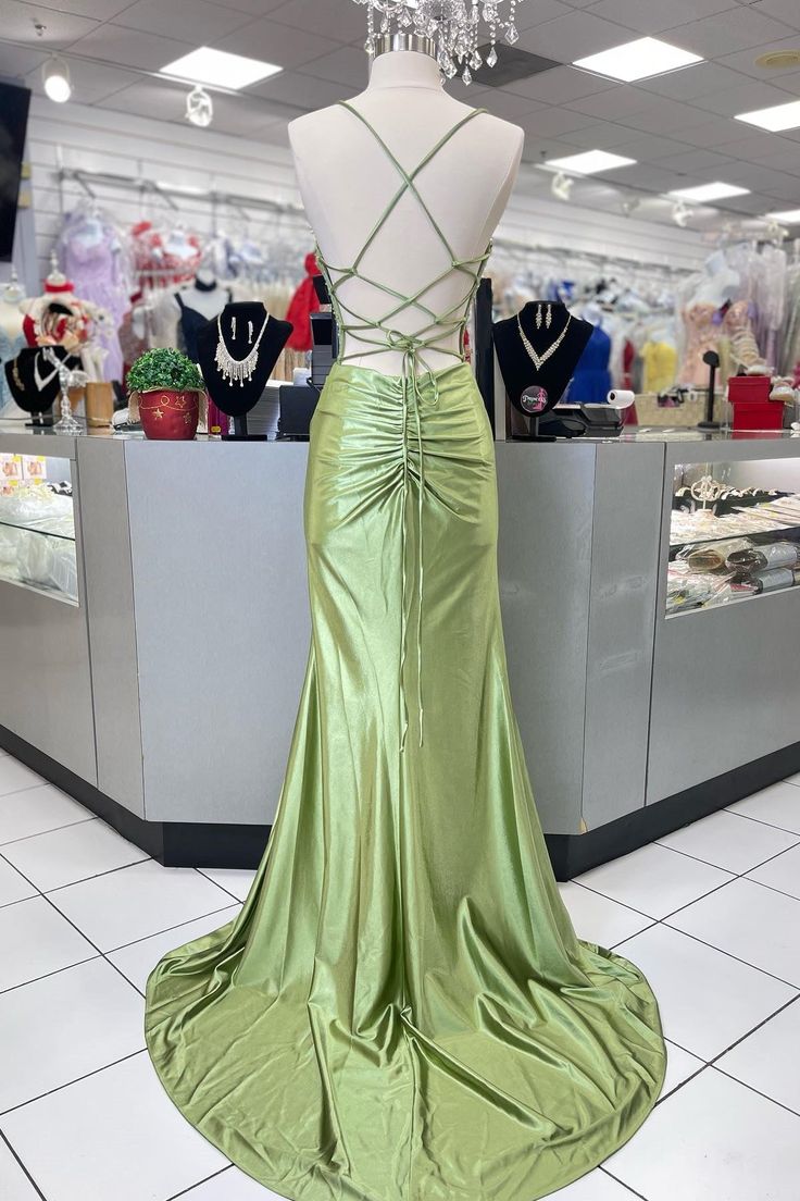 Pretty Mermaid Spaghetti Straps Red Long Satin Prom Dresses Formal Evening Dress