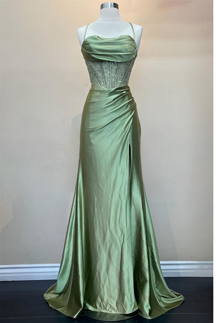 Pretty Mermaid Spaghetti Straps Red Long Satin Prom Dresses Formal Evening Dress