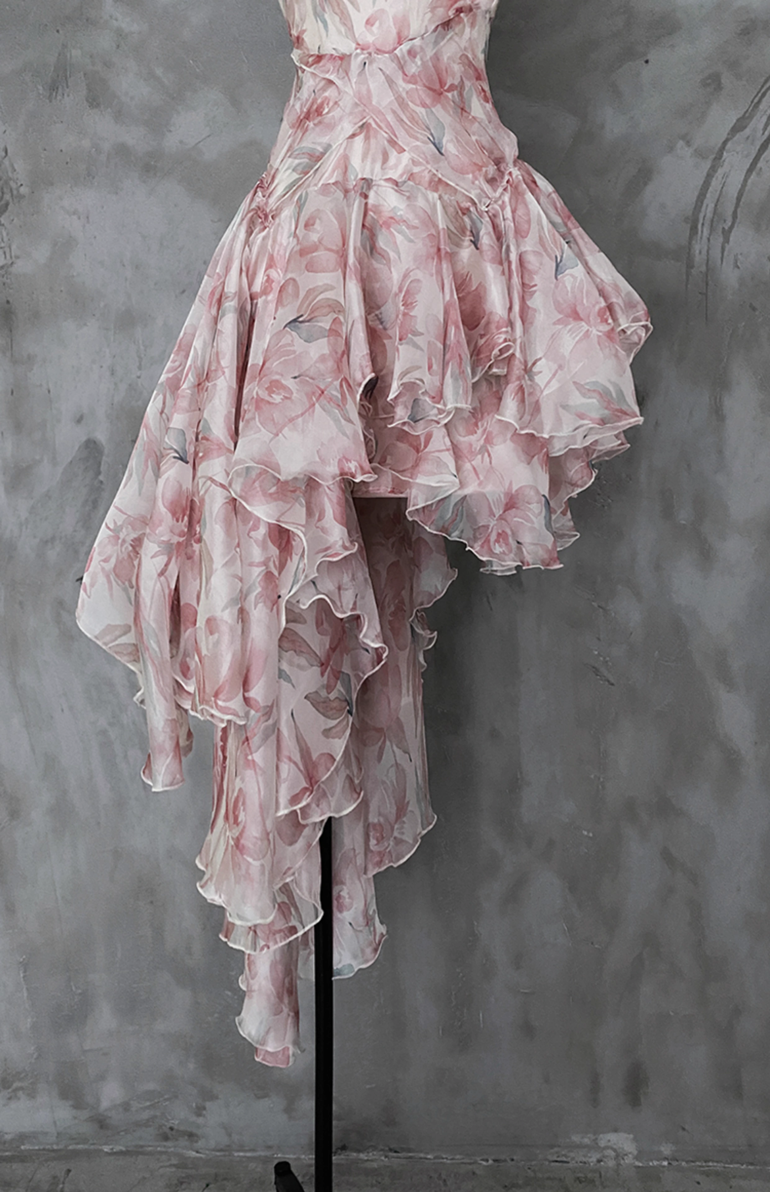 Pretty High Low Spaghetti Straps Pink Organza Prom Dresses Long Birthday Dress For Women