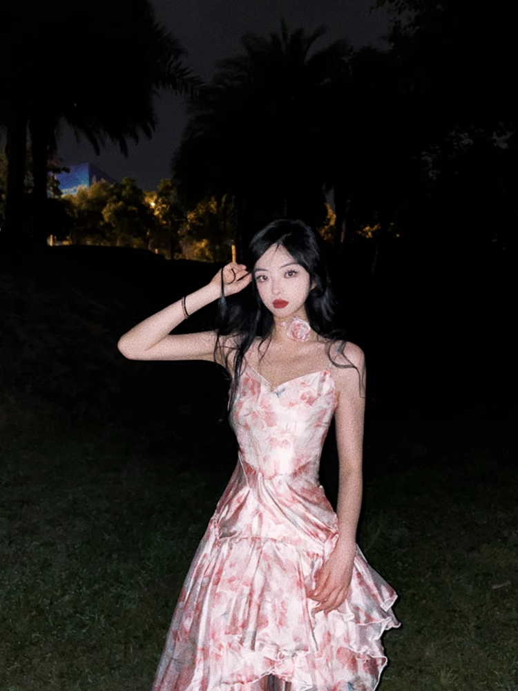 Pretty High Low Spaghetti Straps Pink Organza Prom Dresses Long Birthday Dress For Women