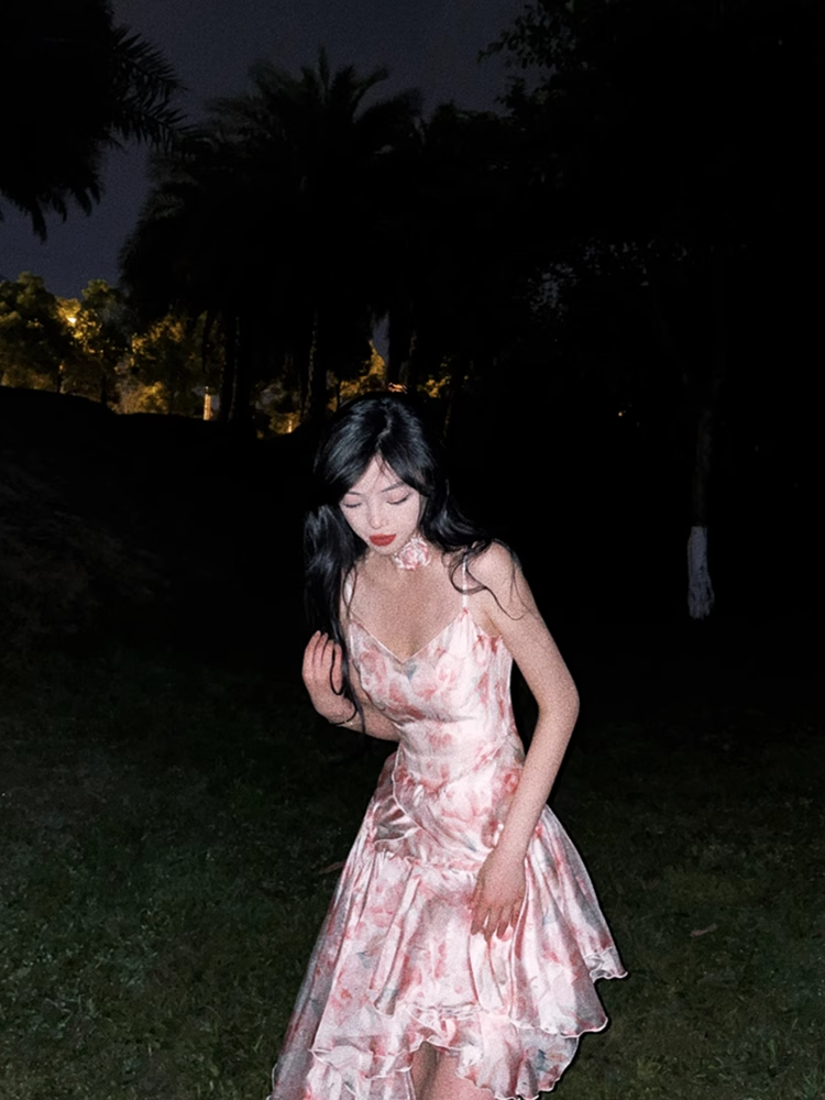 Pretty High Low Spaghetti Straps Pink Organza Prom Dresses Long Birthday Dress For Women
