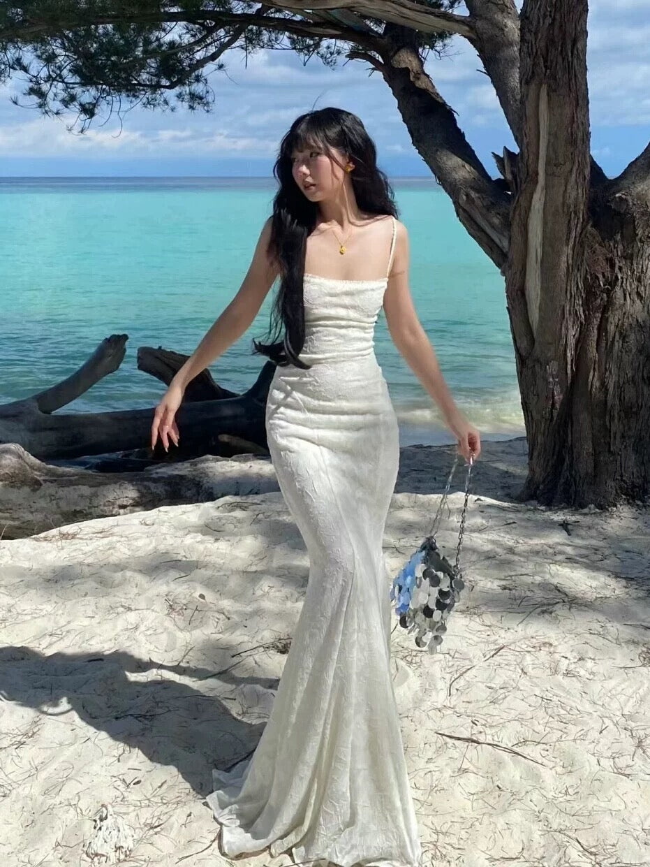 Pretty Mermaid Spaghetti Straps Long Lace Party Dresses Prom Dresses