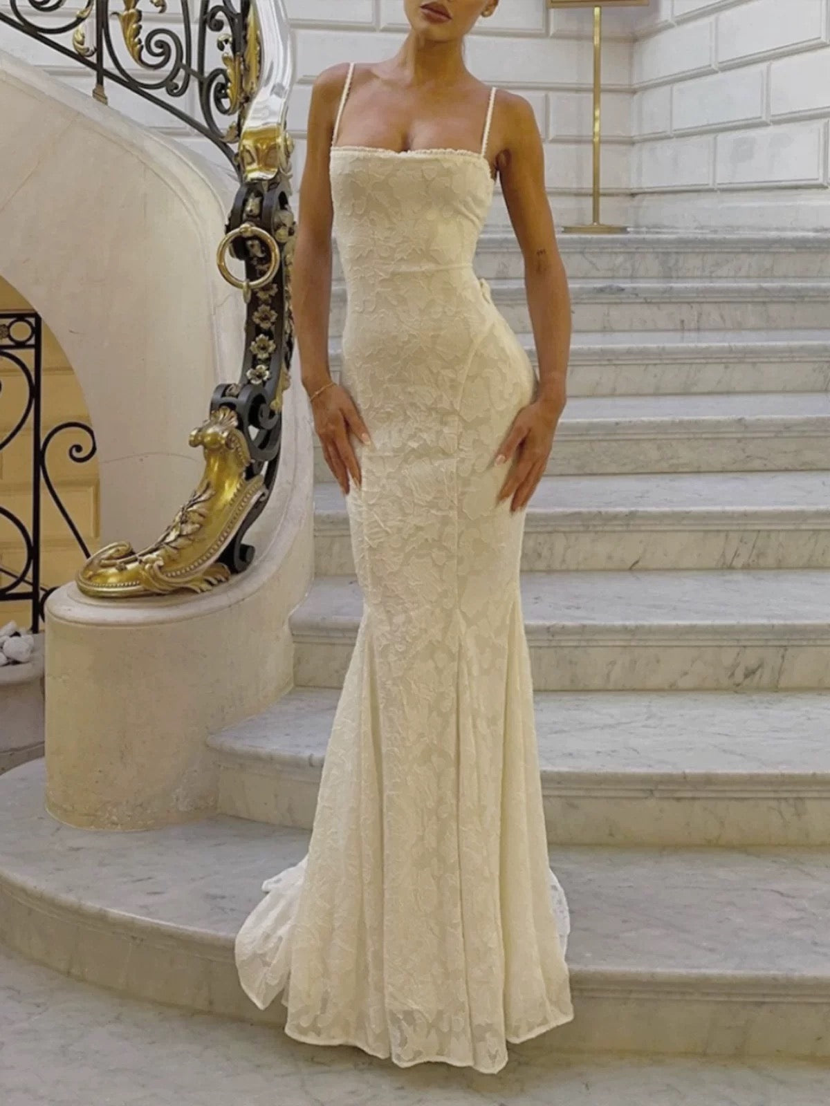 Modest Mermaid Spaghetti Straps Long White Prom Dresses Formal Graduation Party Dress Evening Dress