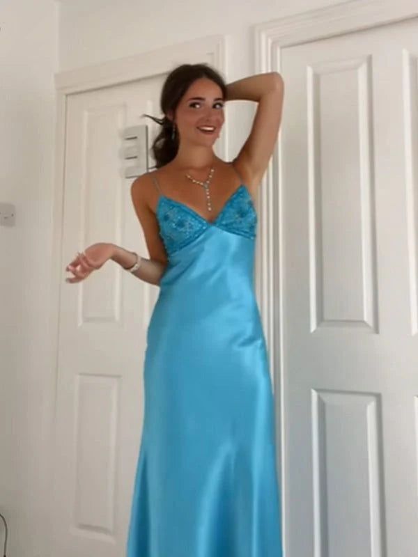Classy Spaghetti Strap Sleeveless Mermaid Satin Long Backless Prom Dresses