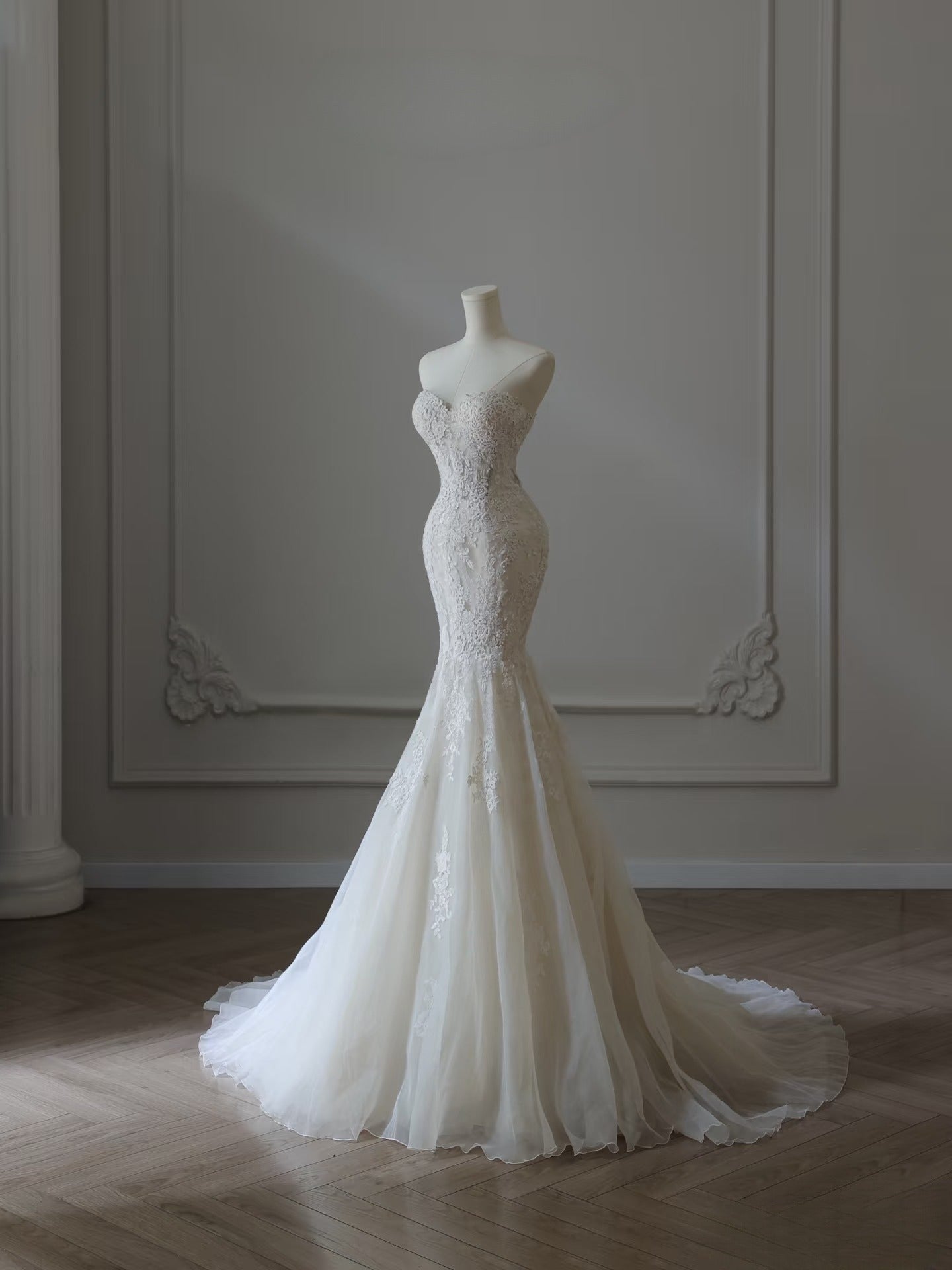 Timeless Mermaid Sweetheart Lace White Wedding Dresses Brides Dress