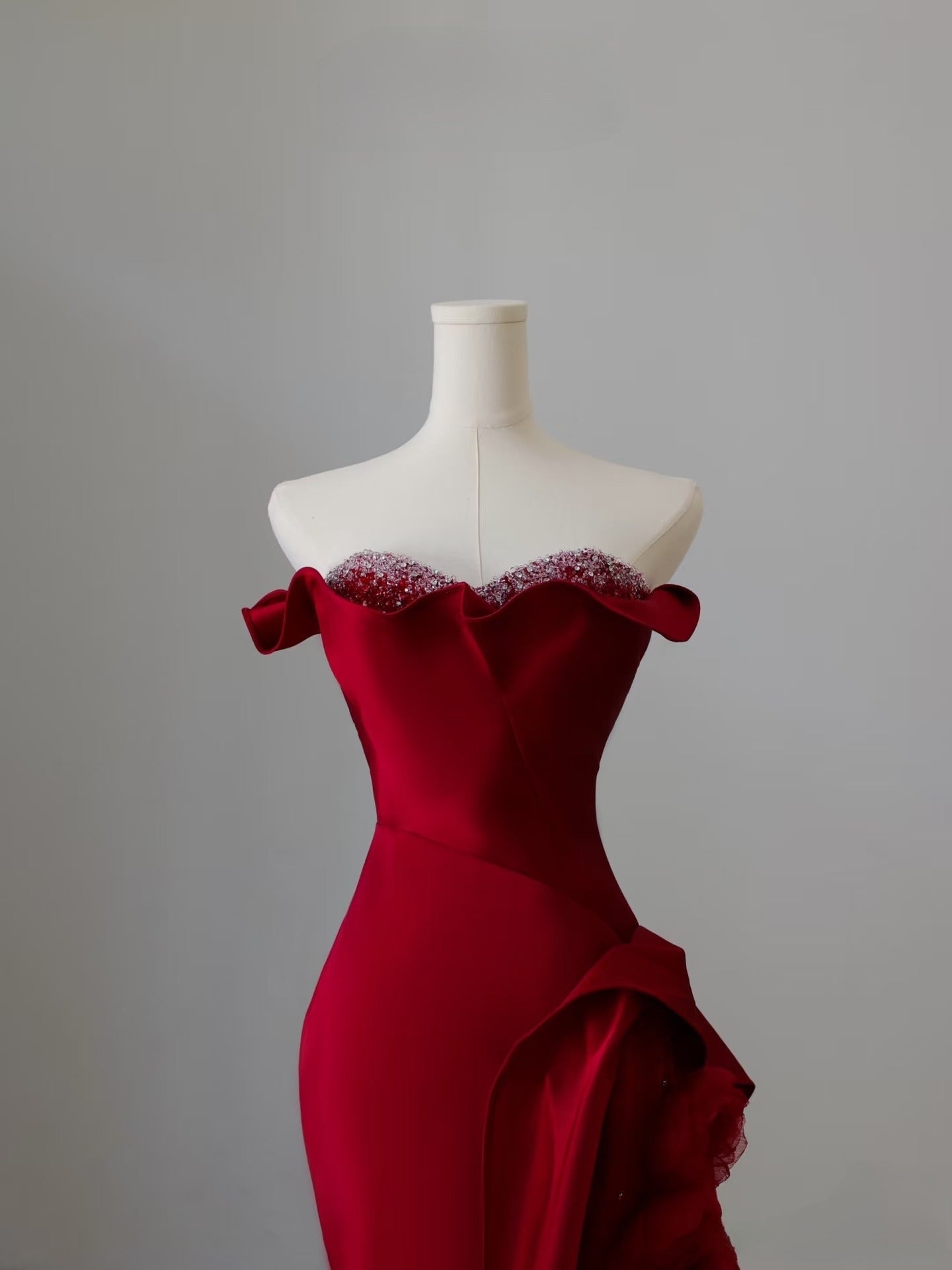 Simple Mermaid Off The Shoulder Neckline Burgundy Sequin Long Party Dress Prom Dresses