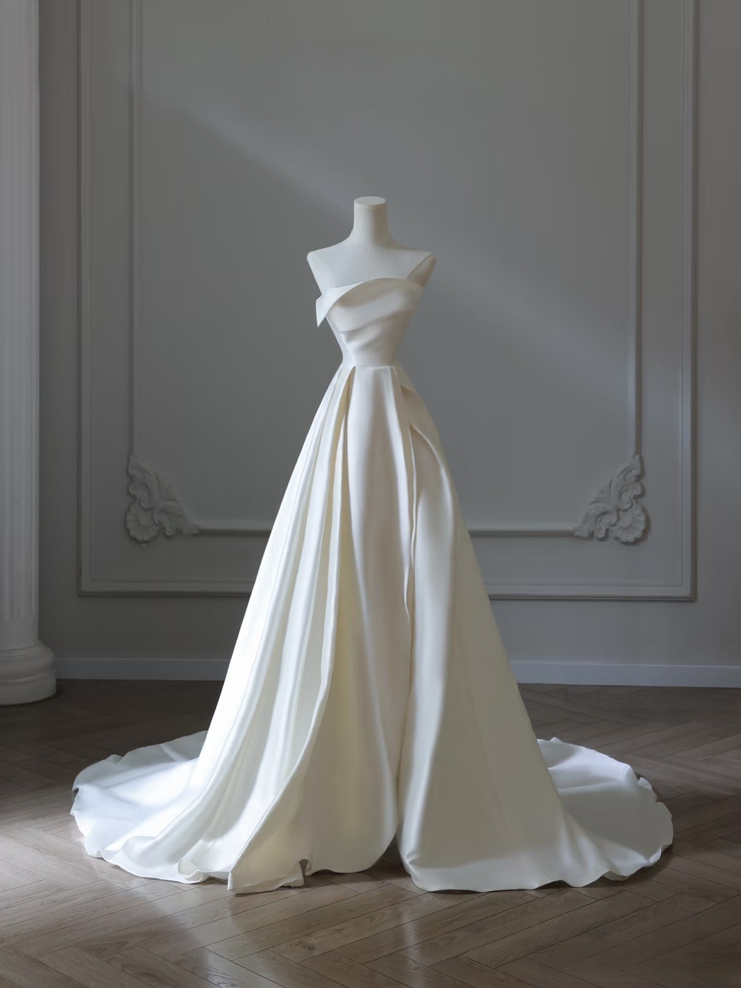 Timeless A line Strapless Satin Ivory Long Wedding Dress Bridal Dresses