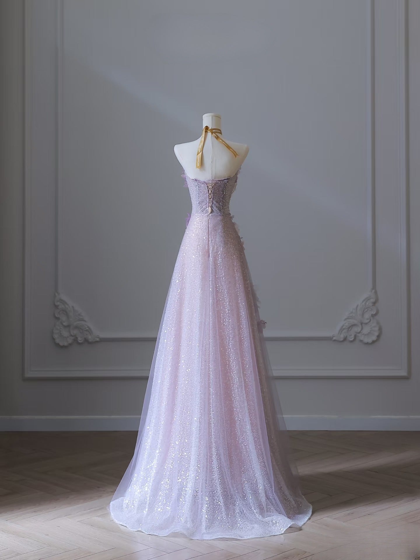 Classy Balll Gown Sweetheart Floral Lilac Tulle Long Evening Dress Prom Dresses