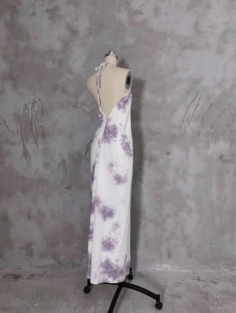 Pretty A line Halter Floral Chiffon Long Prom Dresses Birthday Dress For Women