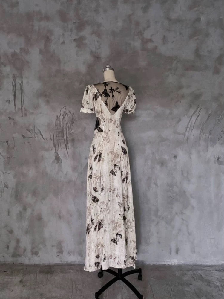 Pretty A line V Neckline Floral Long Prom Dresses Birthday Dress For Women