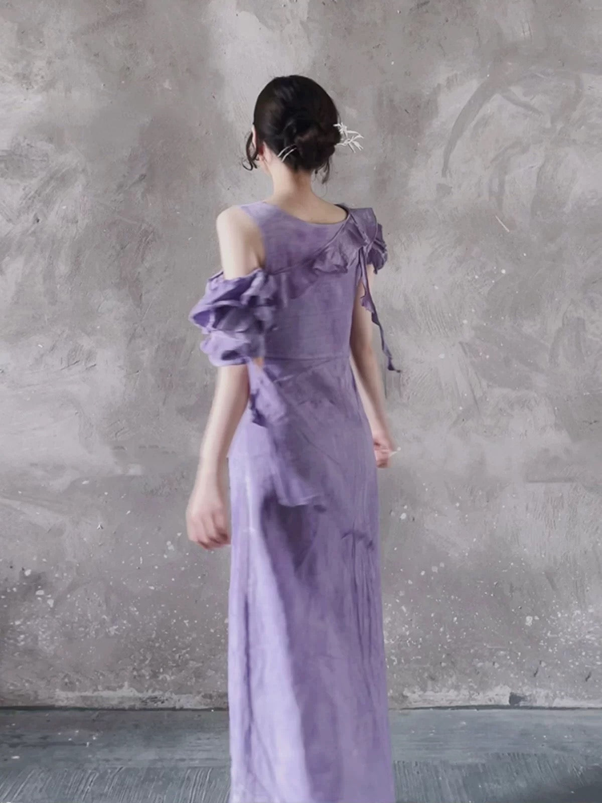 Chic A line Scoop Lilac Long Prom Dresses Birthday Dress With Ruffles