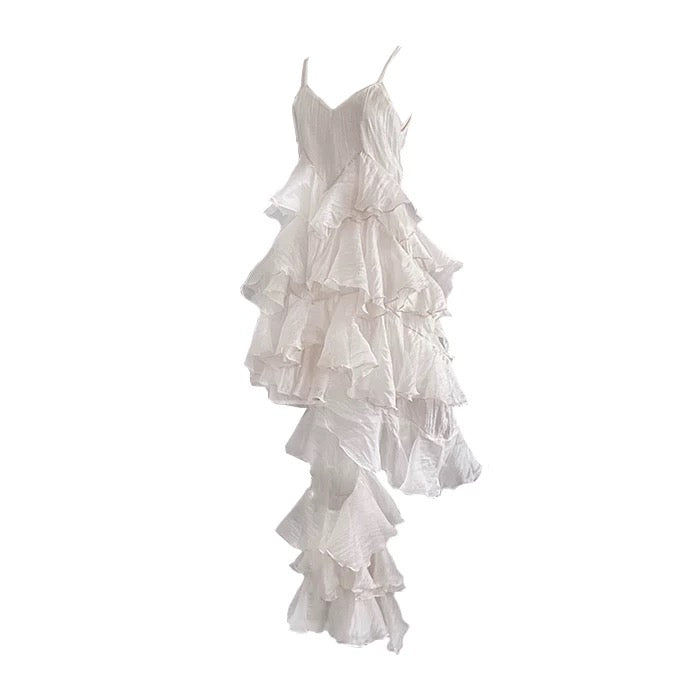 Chic High Low Spaghetti Straps Prom Dresses Birthday Dress With Ruffles