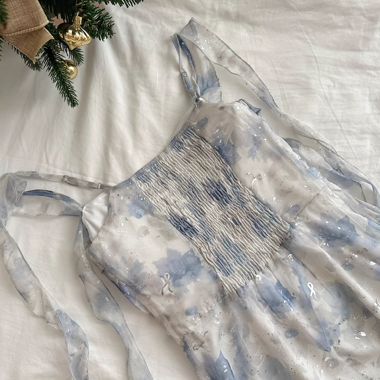 Sheath Straps Sleeveless Floral Blue Dress Short Holiday Dresses